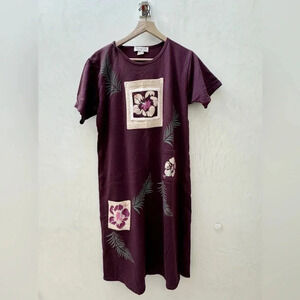 VTG Crazy Fish || Sheath Jersey Pocket Tee Dress Hibiscus Hawaiian Med